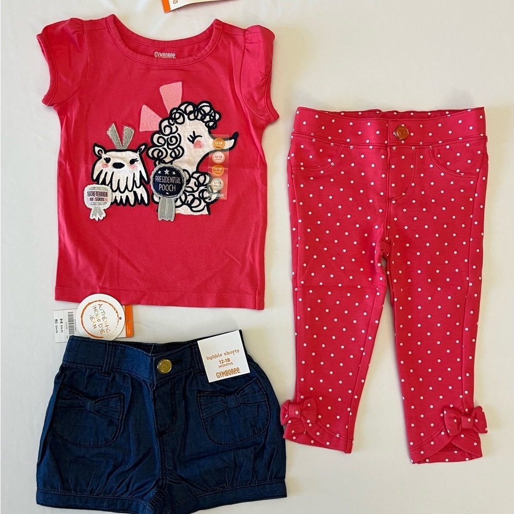 Gymboree Red Graphic Tee with Embroidered Dog Design